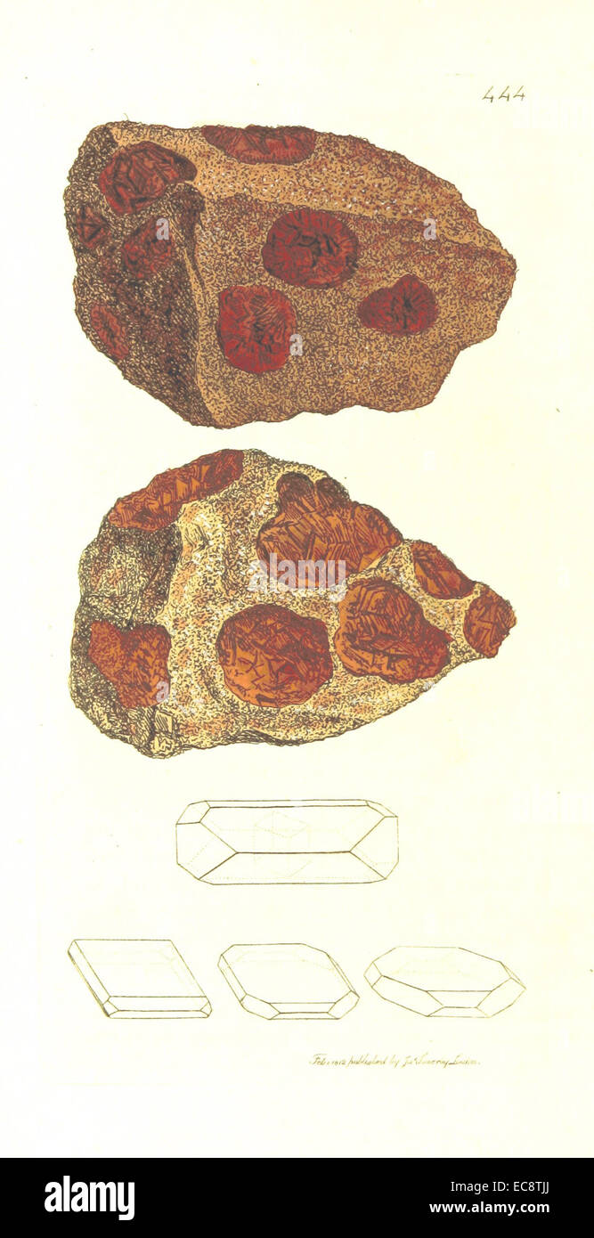 Cette entrée de 1817 de British Mineralogy décrit le Strontia sulphata, un minéral contenant du strontium, un élément des terres rares, souvent utilisé dans la production de feux d'artifice et de certains alliages. Banque D'Images