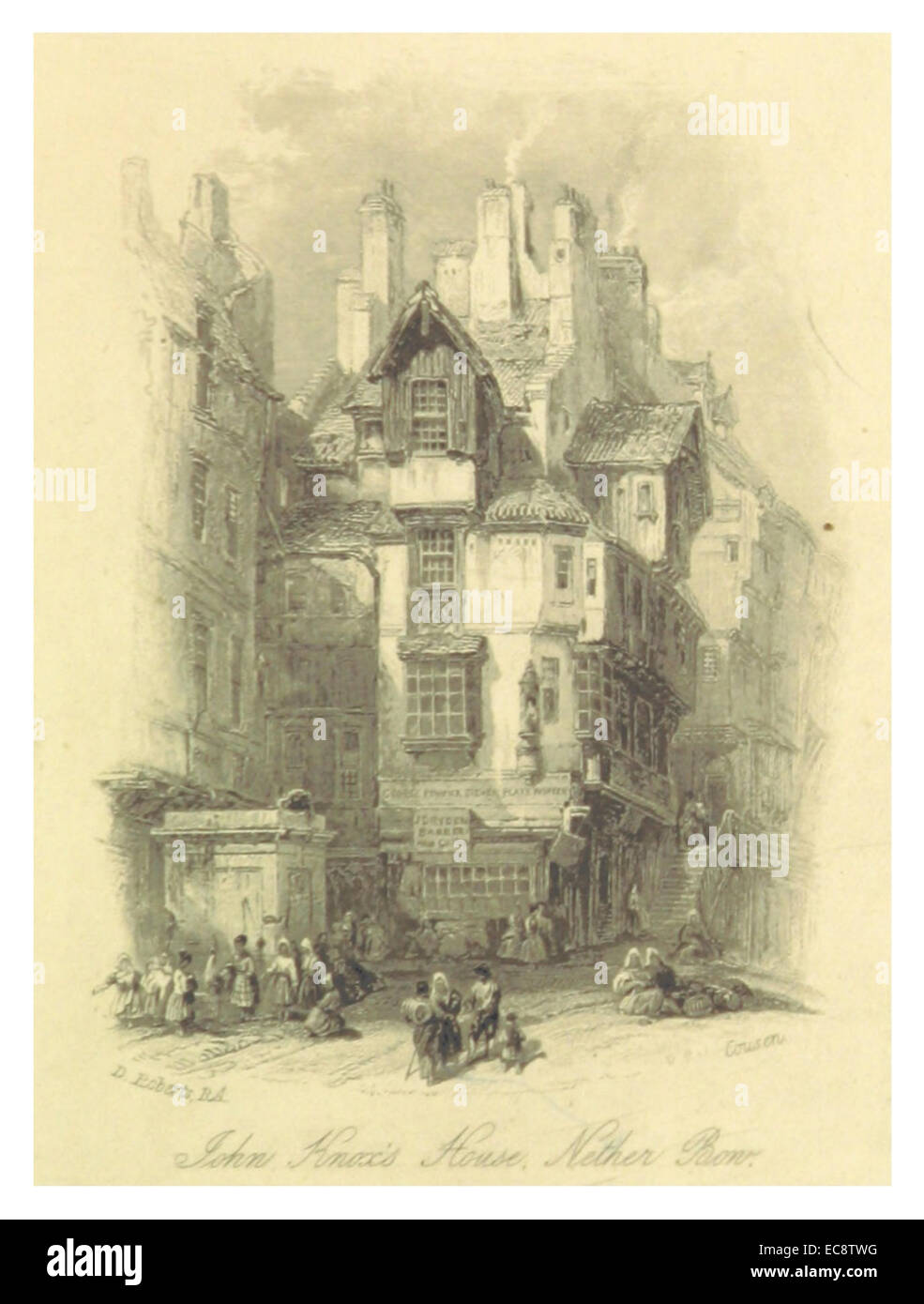 Cette illustration de 1869 de Chambers représente la maison de John Knox, le réformateur écossais, offrant une vue historique du bâtiment associé à sa vie et son travail à Édimbourg. Banque D'Images