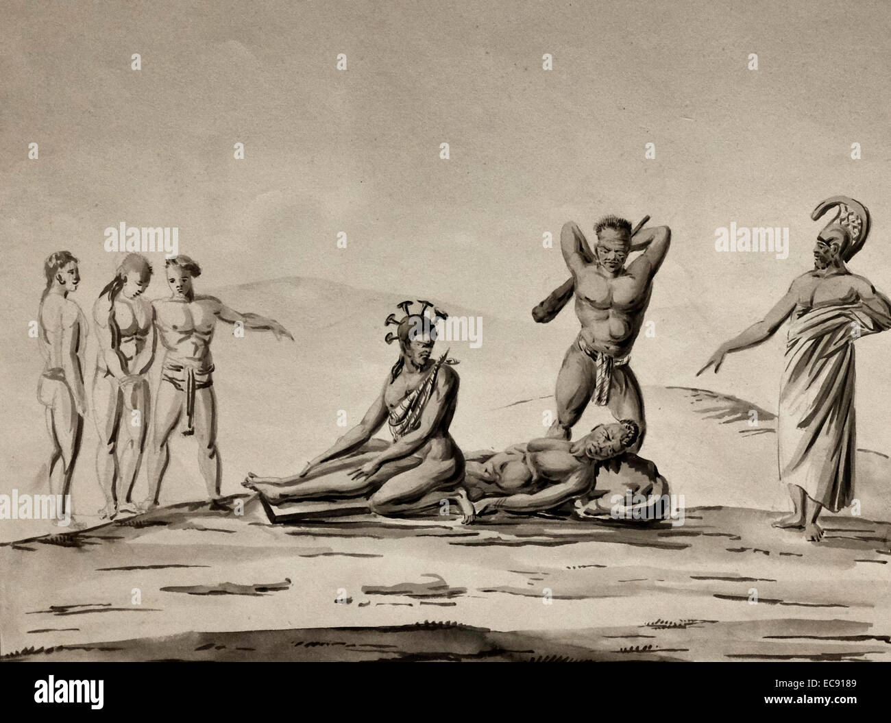 La peine de mort d'exécution publique à l'aide d'un gourdin. New York, 1819 Jacques Etienne Victor Arago Banque D'Images