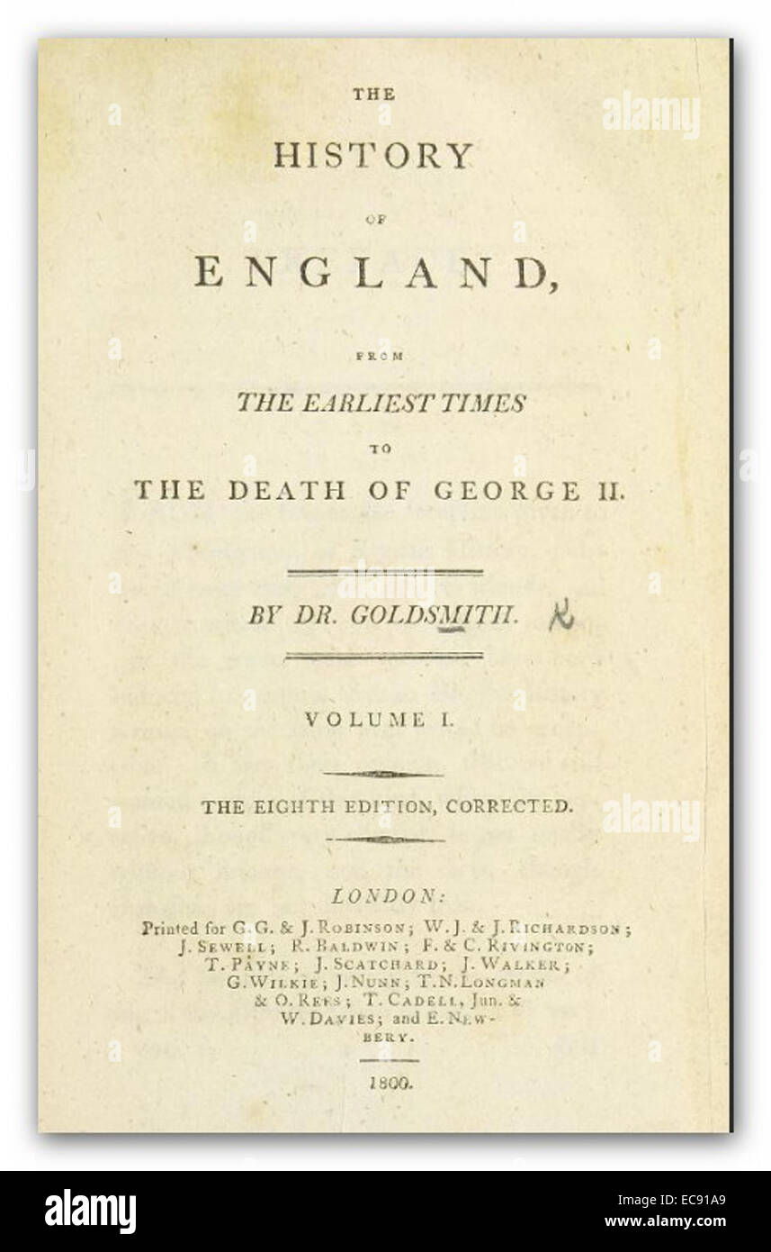 Une édition de 1880 de Goldsmith's 'The History of England', volume 1, fournissant un aperçu historique de l'Angleterre depuis sa formation jusqu'à d'importants événements politiques, culturels et sociaux. Banque D'Images