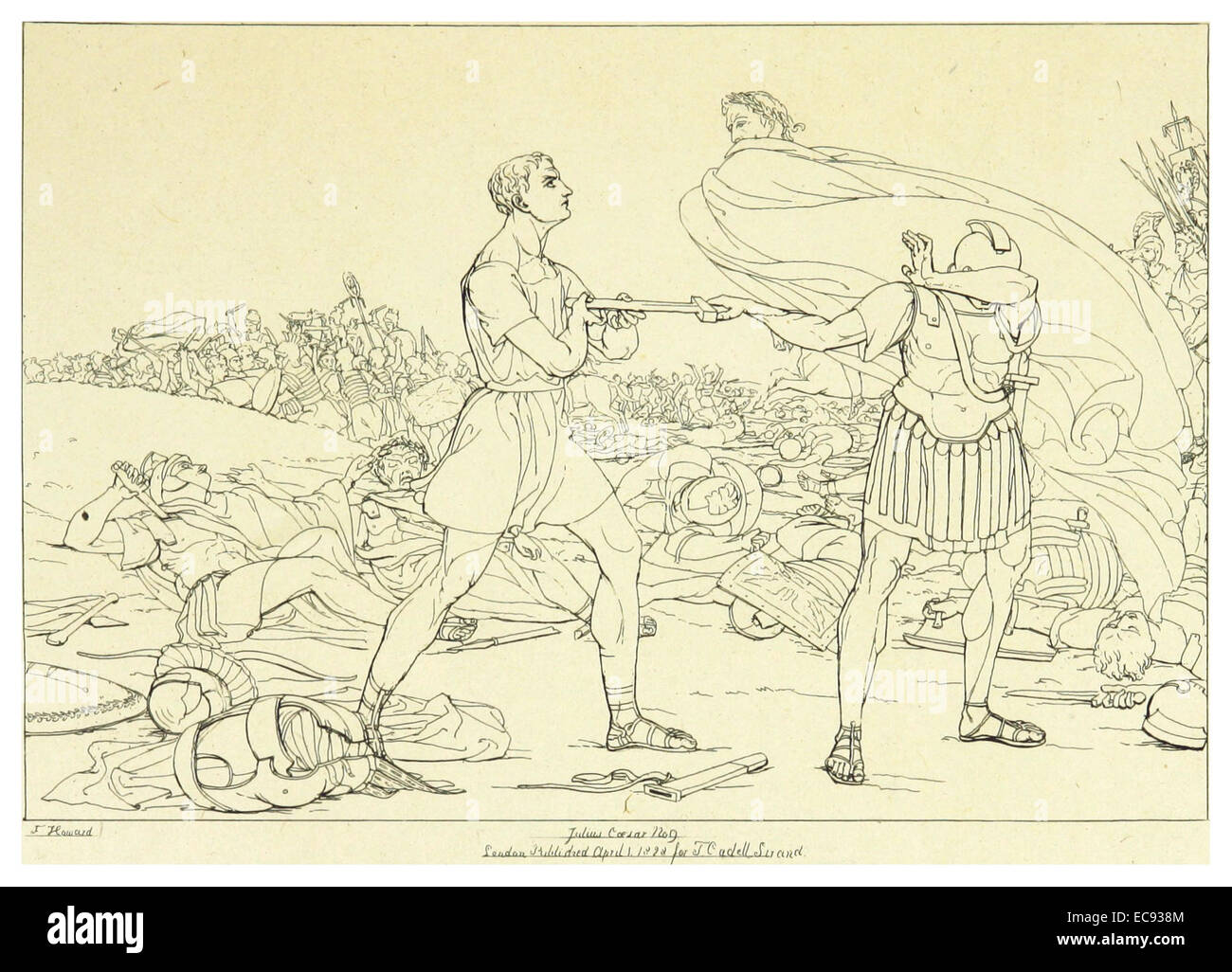 Une édition de 1828-33 de Jules César de Shakespeare, volume 4, présentant l'impact de l'œuvre littéraire au début du XIXe siècle, avec une illustration détaillée accompagnant le texte. Banque D'Images