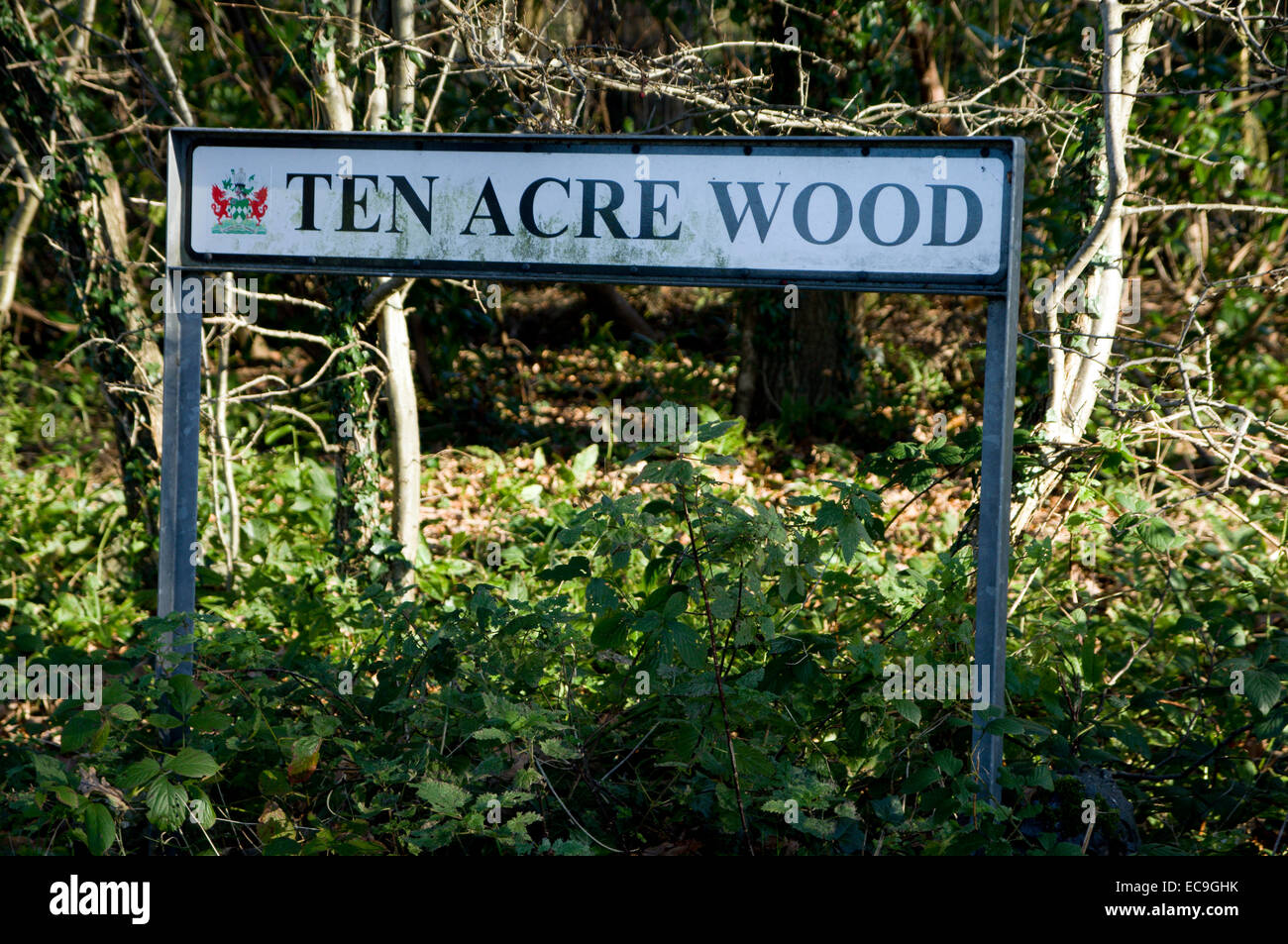 Signe pour dix acres de bois, Margam, Port Talbot, Pays de Galles, Royaume-Uni. Banque D'Images