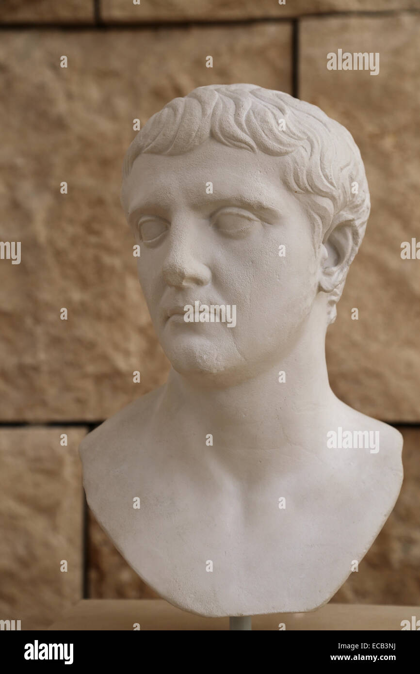 Portrait de Nero Claudius Drusus (38-39 av. J.-C.). Homme politique romain et le commandant militaire. Père de l'empereur Claude. Copie. Banque D'Images