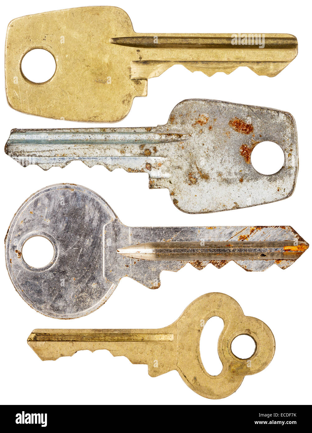 Ensemble de grande taille des anciennes clés isolé sur fond blanc Banque D'Images