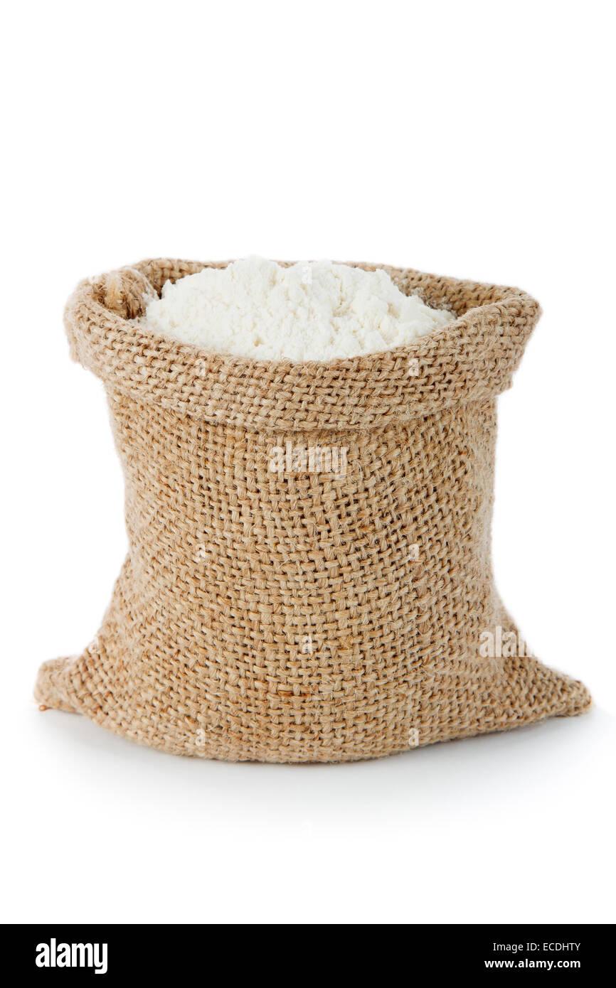 La farine de blé en petit sac de jute Banque D'Images