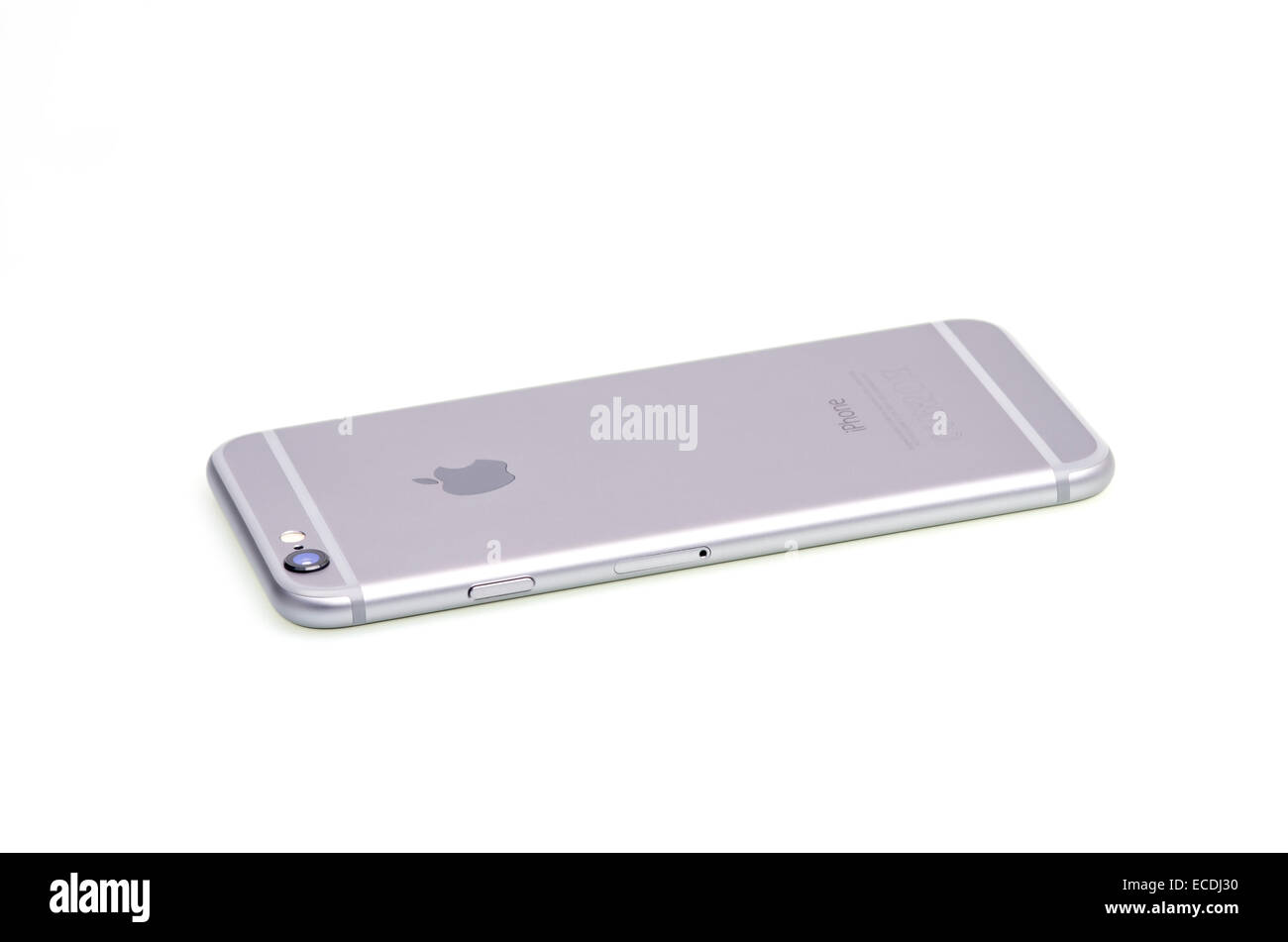 Smartphone gris isolé sur blanc, l'iphone 6. Banque D'Images