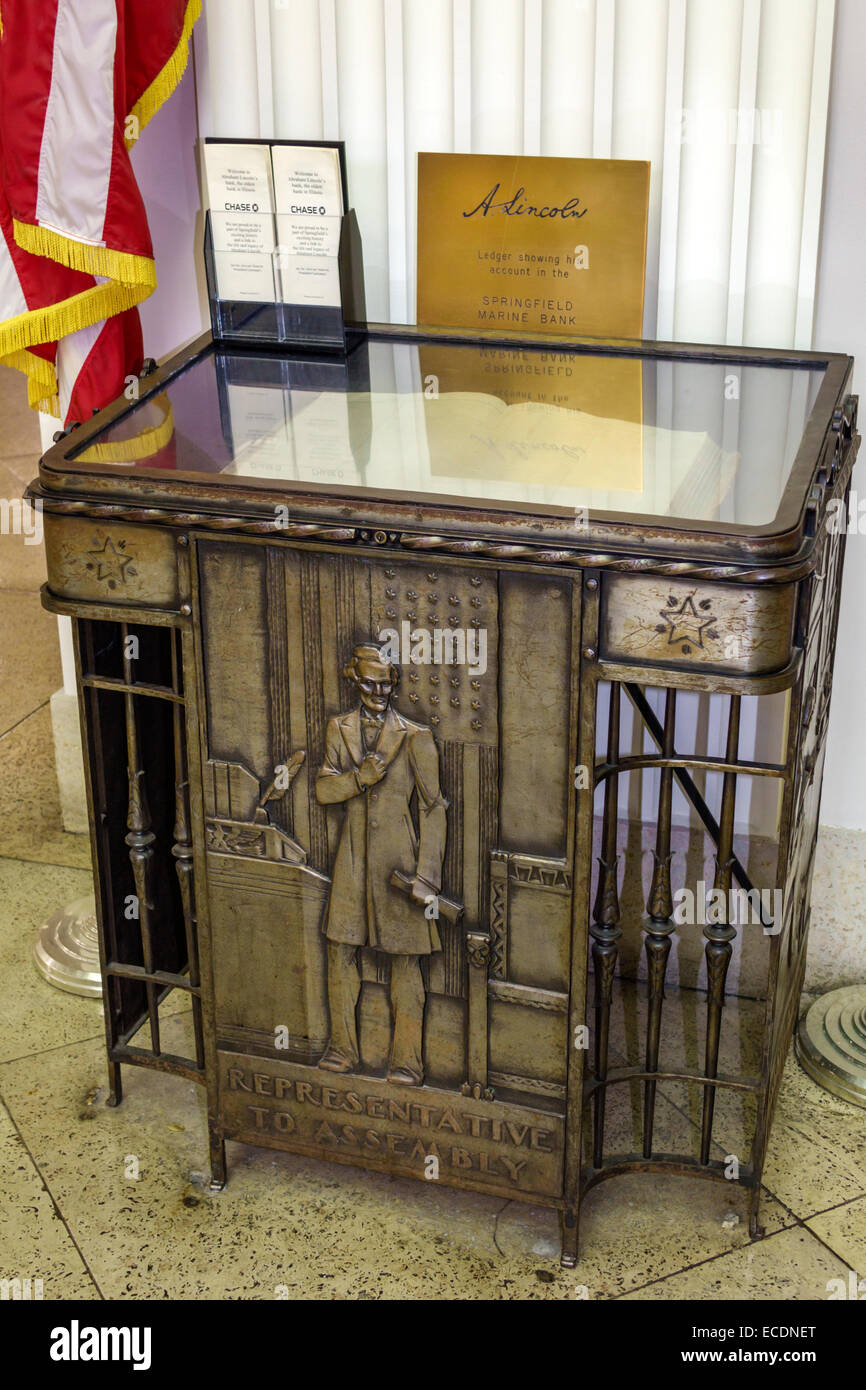 Springfield Illinois, JP Morgan, J P, J. P.,ancien site Sangamon County Courthouse court House,Abraham Lincoln pratiquait le droit ici,Ledger,exposition exposant Banque D'Images