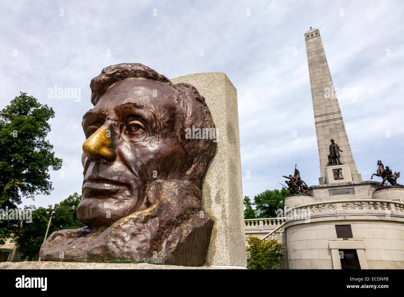 Springfield Illinois, cimetière Oak Ridge, site historique d'État Abraham Lincoln Tomb & War Memorials, mémorial, monument, tête, sculpture, Gutzon Borglum chabp Banque D'Images