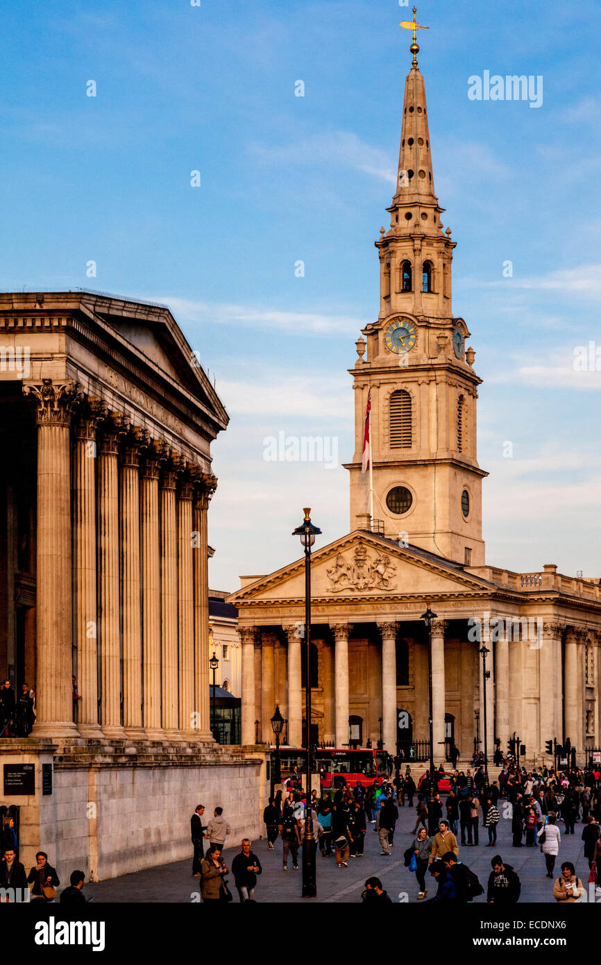 La Galerie nationale et l'église de St Martin sur le terrain, Londres, Angleterre Banque D'Images