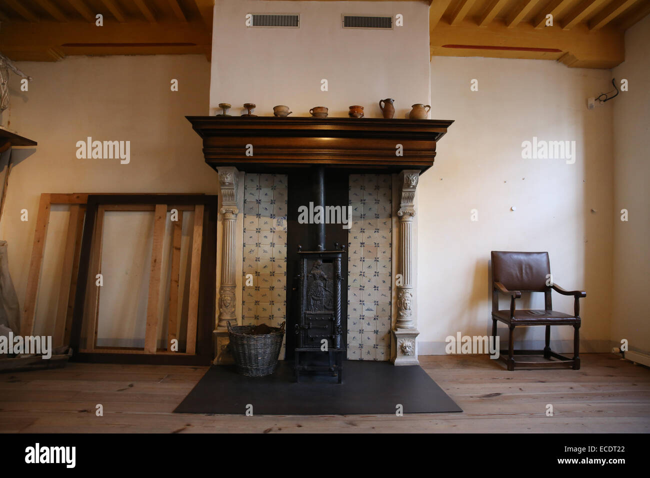 Musée de la maison de Rembrandt cheminée Amsterdam Banque D'Images