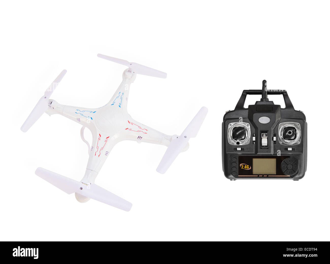 Quadrocopter avec combiné radio-commandé Banque D'Images