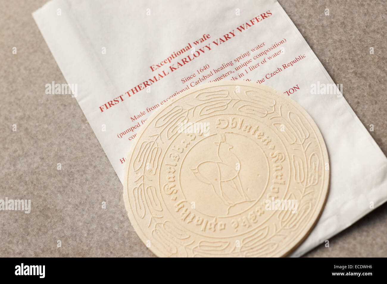 Wafer de source thermale, un spa traditionnel snack-depuis 1640 dans la région de Karlovy Vary (Karlsbad), République Tchèque Banque D'Images