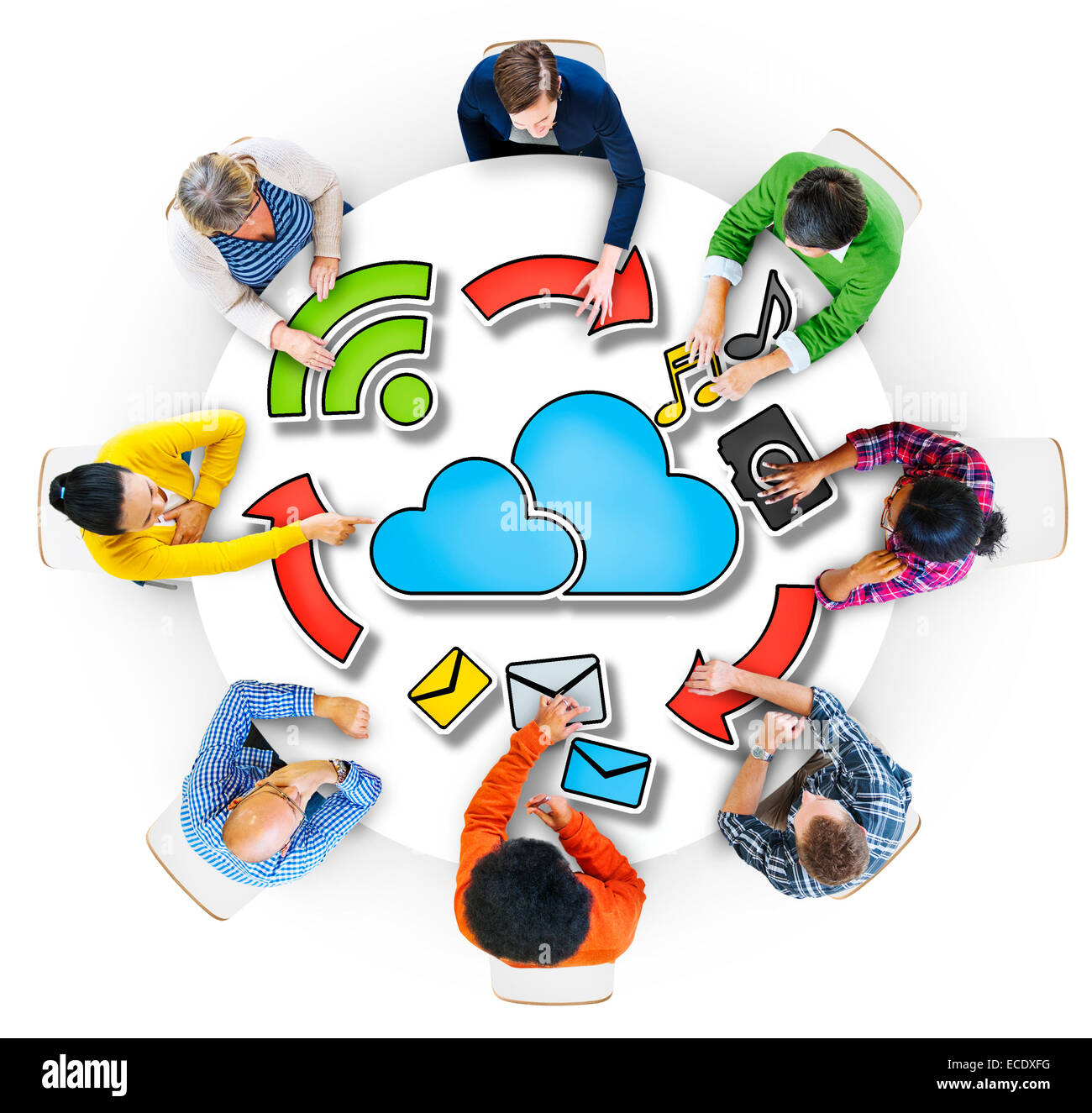 Vue aérienne de personnes et des concepts de Cloud Computing Banque D'Images