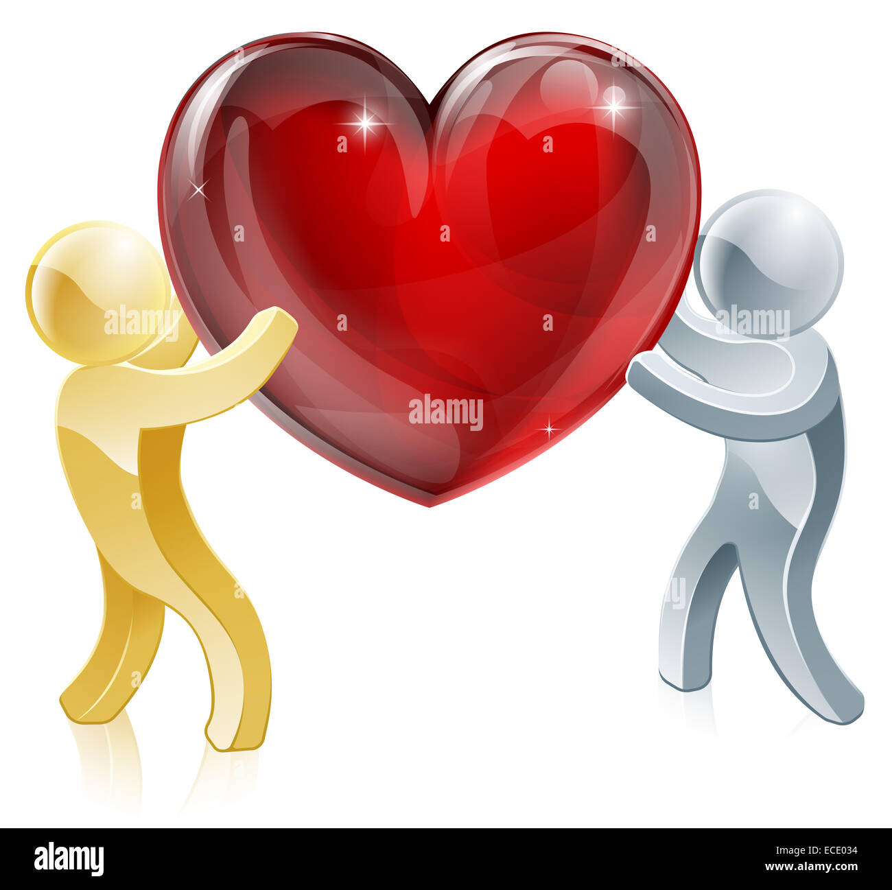 Holding heart love illustration symbole de deux personnes détenant un grand coeur mascottes Banque D'Images