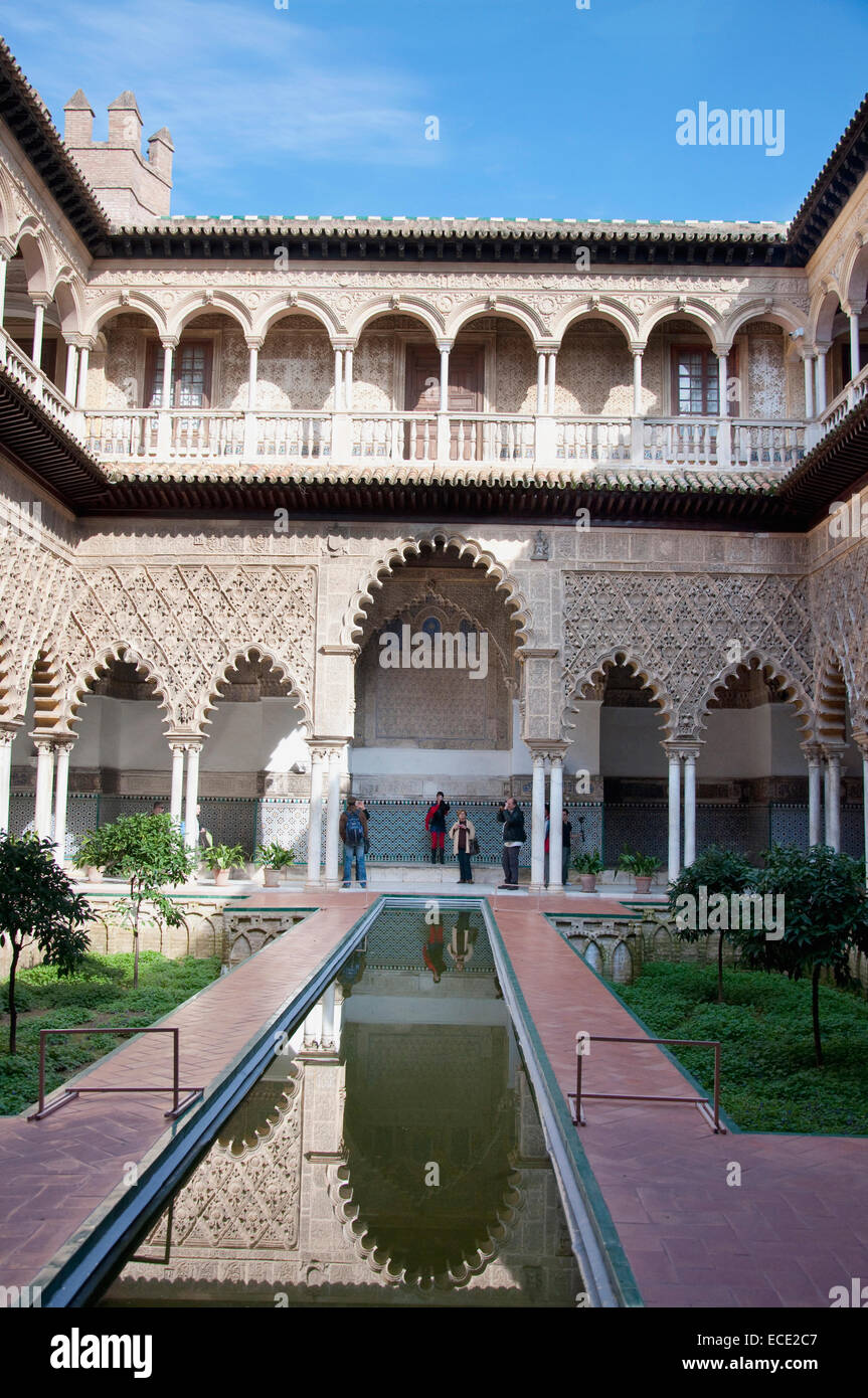 Voir d'Alcazar palace, Séville, Andalousie, Espagne Banque D'Images