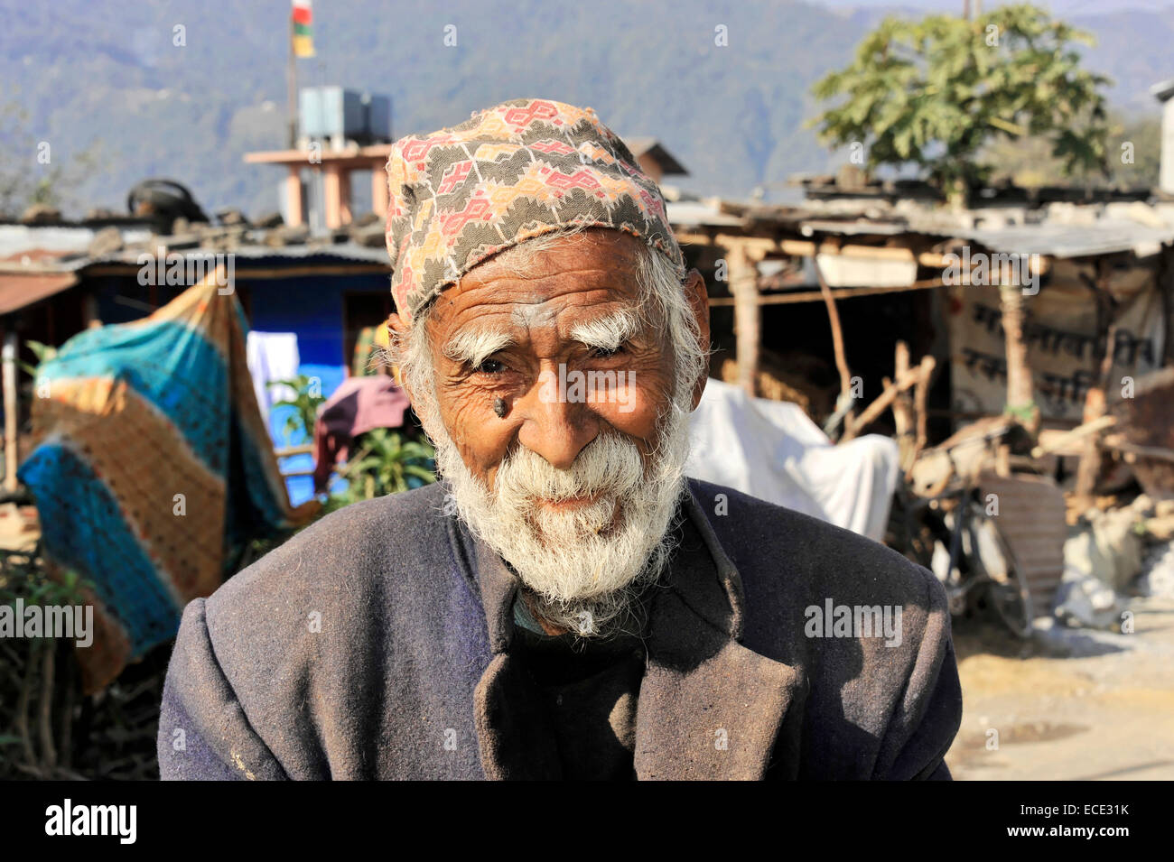 Vieux homme népalais, Portrait, Pokhara, Népal Banque D'Images