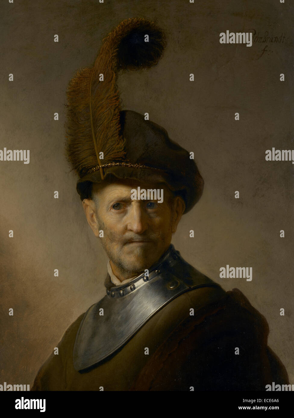 Un vieil homme en costume militaire ; Beyeren. van Rijn, Néerlandais, 1606 - 1669 ; 1630 - 1631 environ ; Huile sur panneau ; Sans encadrement : 66 x 50,8 cm (26 x 20 in.) Banque D'Images