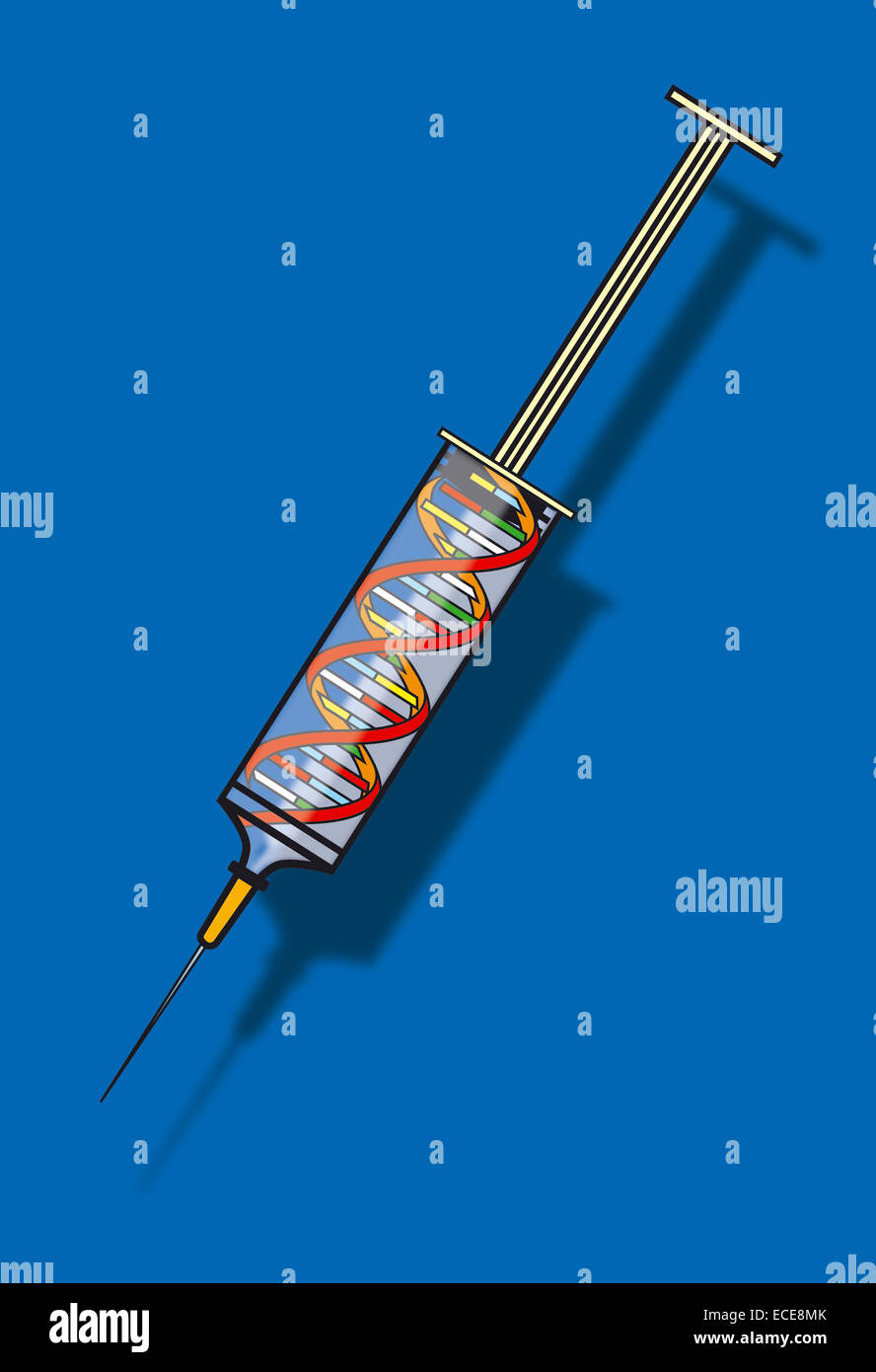 Génie génétique concept - ADN en seringue - illustration artistique d'une seringue remplie d'ADN symbolisant le génie génétique, la biotechnologie Banque D'Images