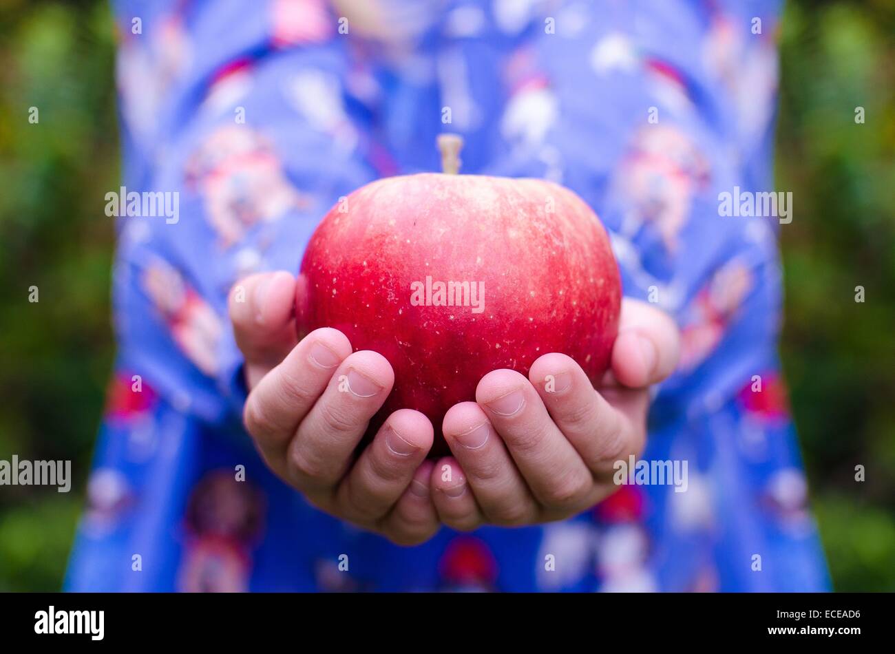 Girl holding apple Banque D'Images