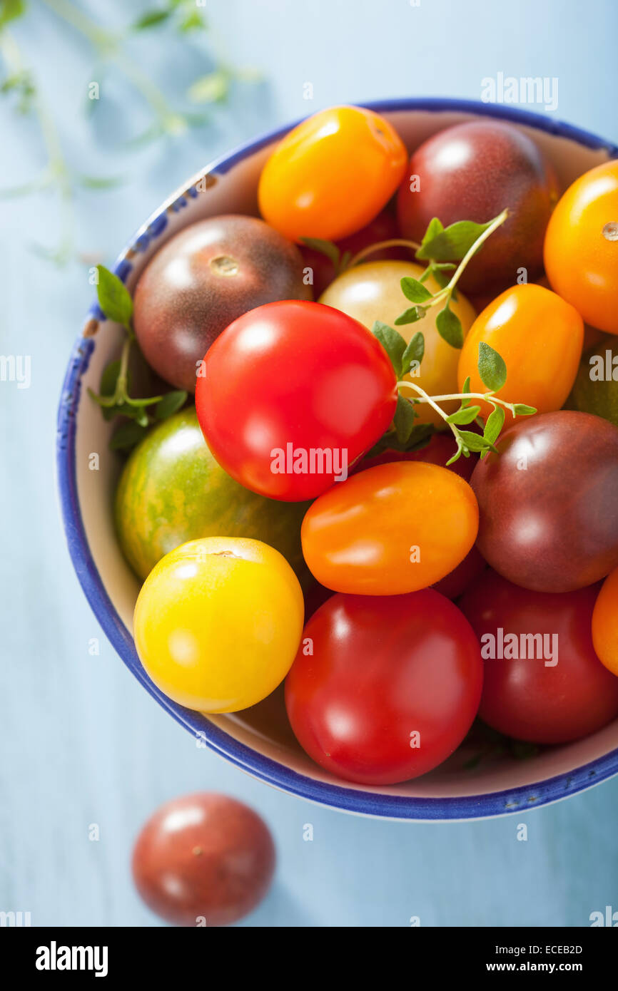 Les tomates dans un bol coloré Banque D'Images