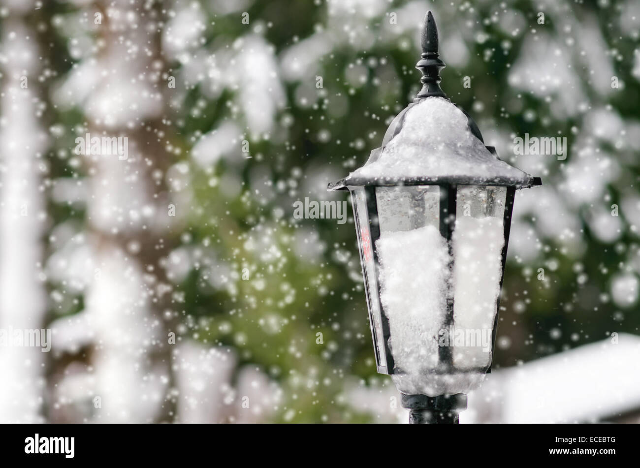 La Bulgarie, la lampe rue couverte de neige Banque D'Images