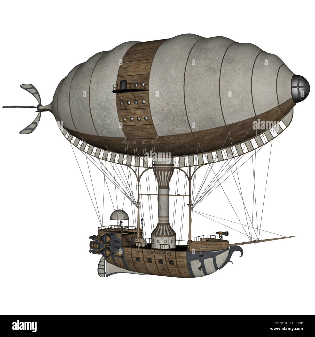 Vintage hot air balloon isolé en fond blanc - 3D render Banque D'Images