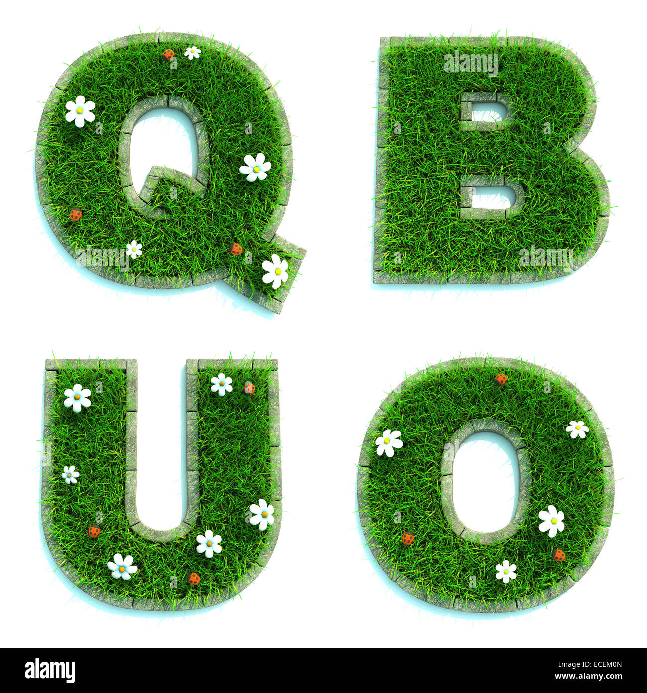 Lettres Q, B, U, O comme Lawn - Ensemble de 3d. Banque D'Images