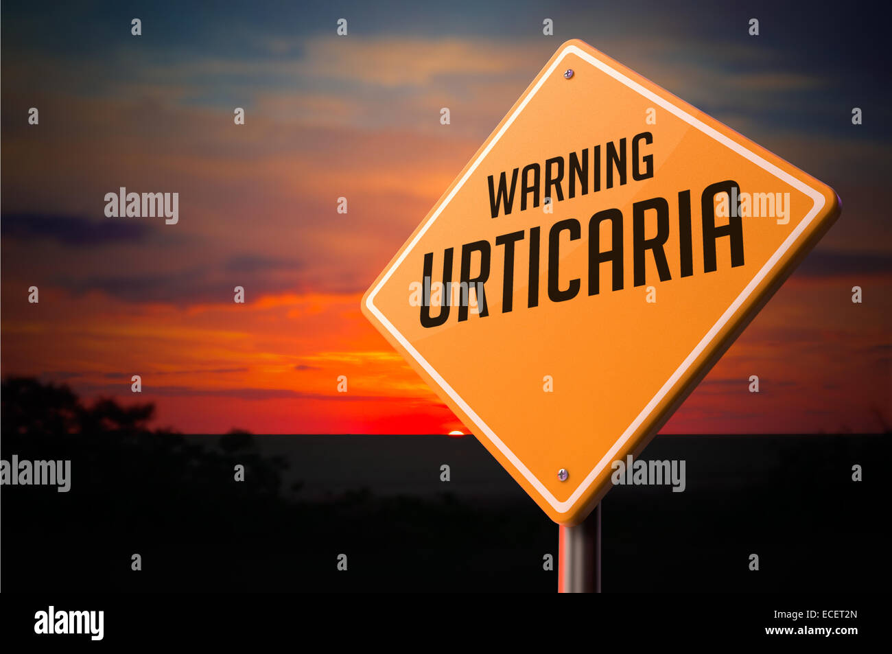 De l'urticaire sur alerte Panneau routier. Banque D'Images De l'urticaire sur alerte Panneau routier. Banque D'Images