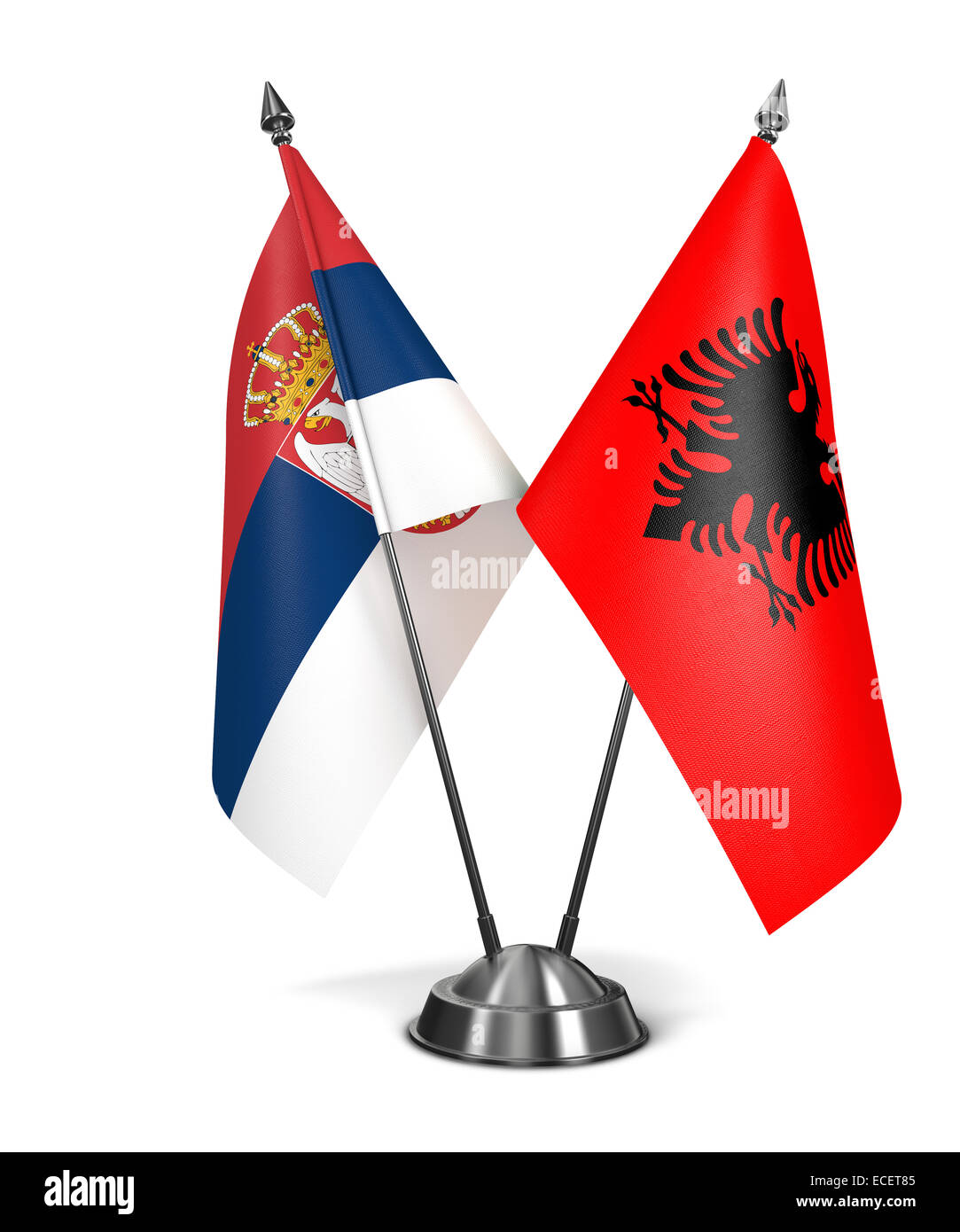 L'Albanie et la Serbie - drapeaux miniatures. Banque D'Images