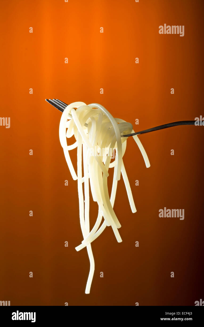 Close up d'un spaghetti avec fourche Banque D'Images