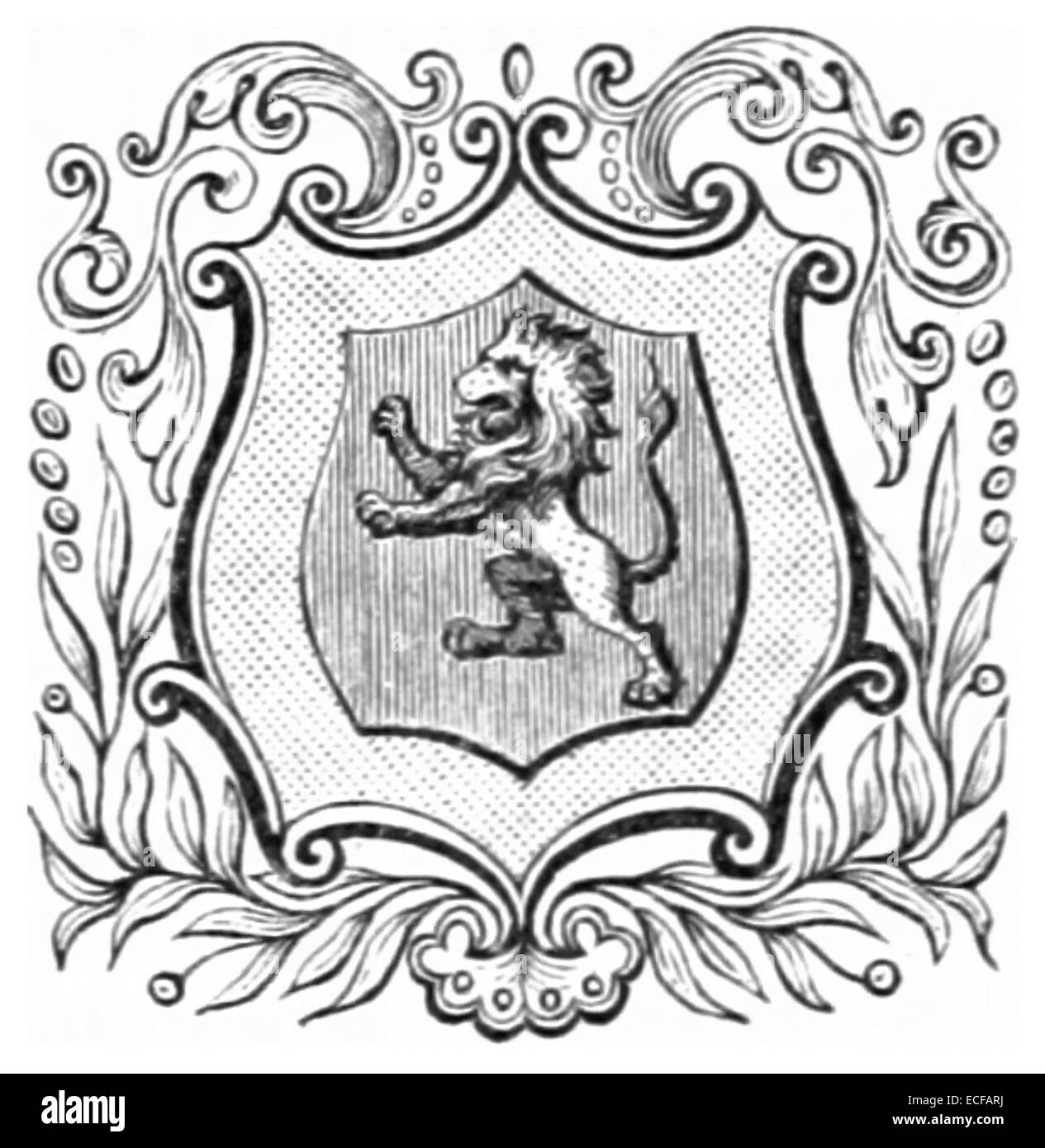 Une illustration de 1833 des armoiries de la famille Montgomery, représentant les symboles héraldiques de la lignée Montgomery. Banque D'Images