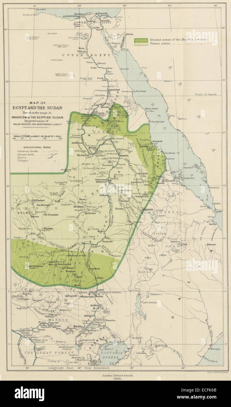 MILNER(1894) CARTE DE L'EGYPTE ET LE SOUDAN Banque D'Images