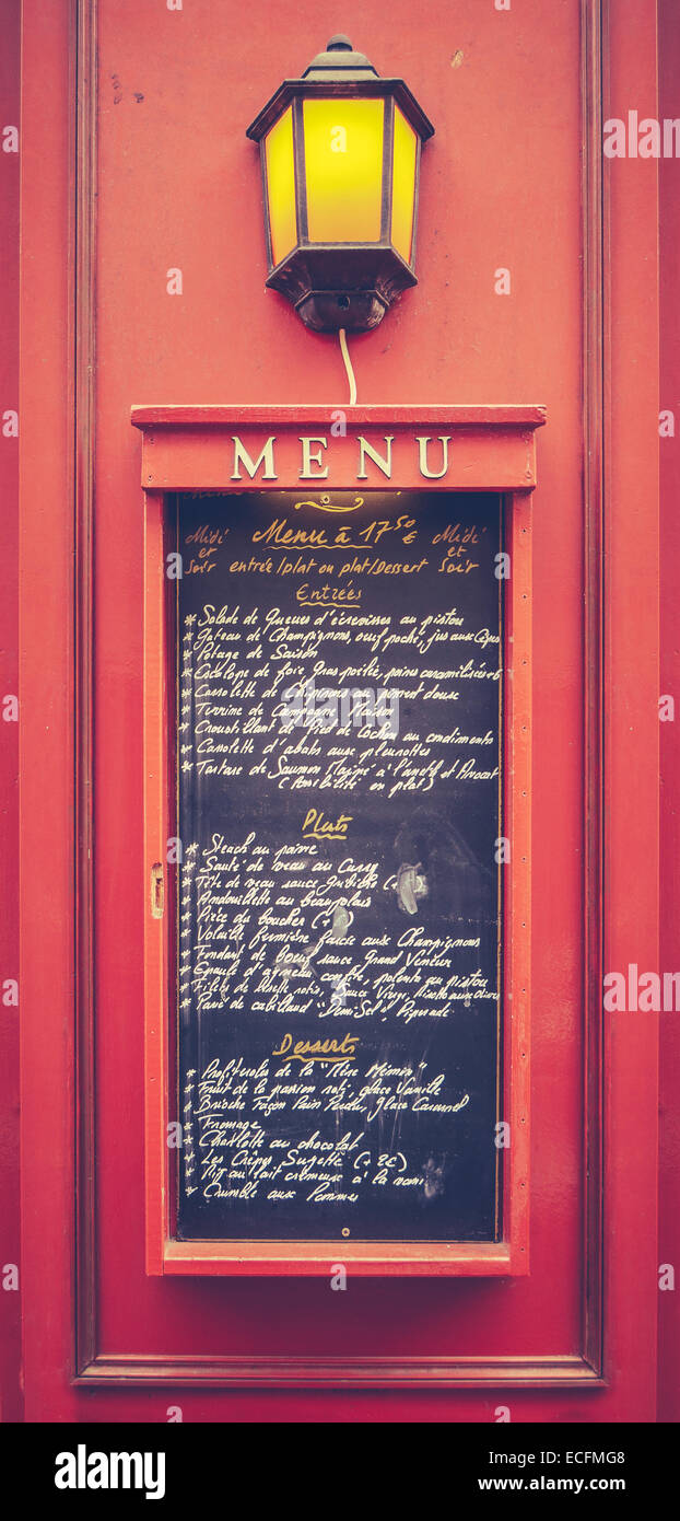 Panneau de menu dans un restaurant Paris Banque D'Images