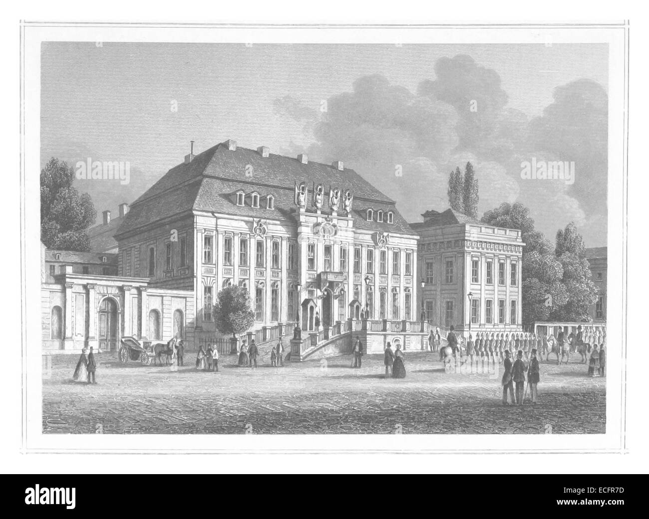 Cette illustration de Poppel de 1852 représente le Palais Königliches à Berlin, un palais royal emblématique. L'image souligne la grande architecture et l'importance historique du palais au milieu du XIXe siècle. Banque D'Images