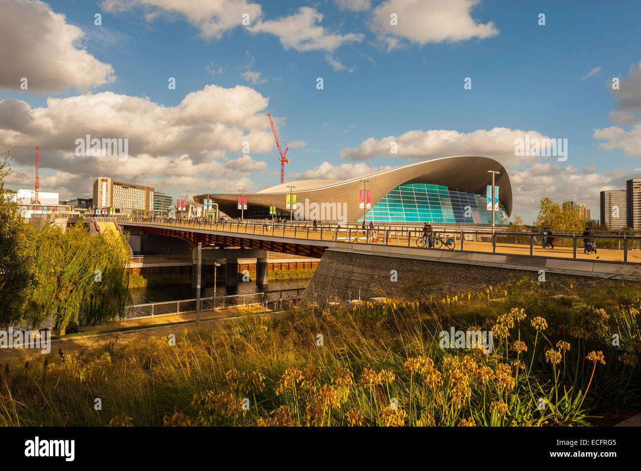 Le centre de Londres dans l'Aquatice Queen Elizabeth Olympic Park de Stratford. Banque D'Images