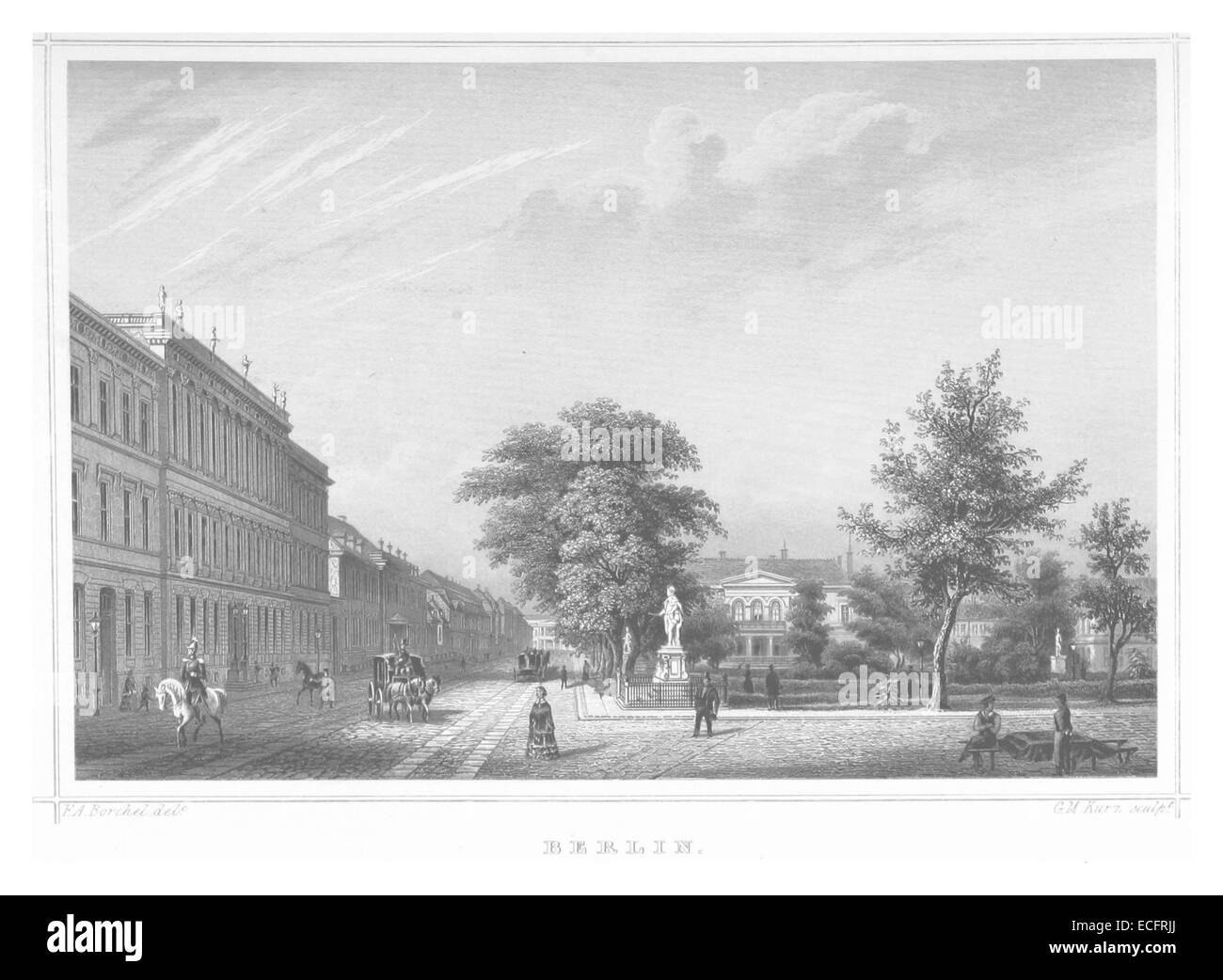 Cette illustration de Poppel de 1852 représente la ville de Berlin au milieu du XIXe siècle. Il met en valeur l'architecture et l'aménagement de la ville à l'époque. Banque D'Images