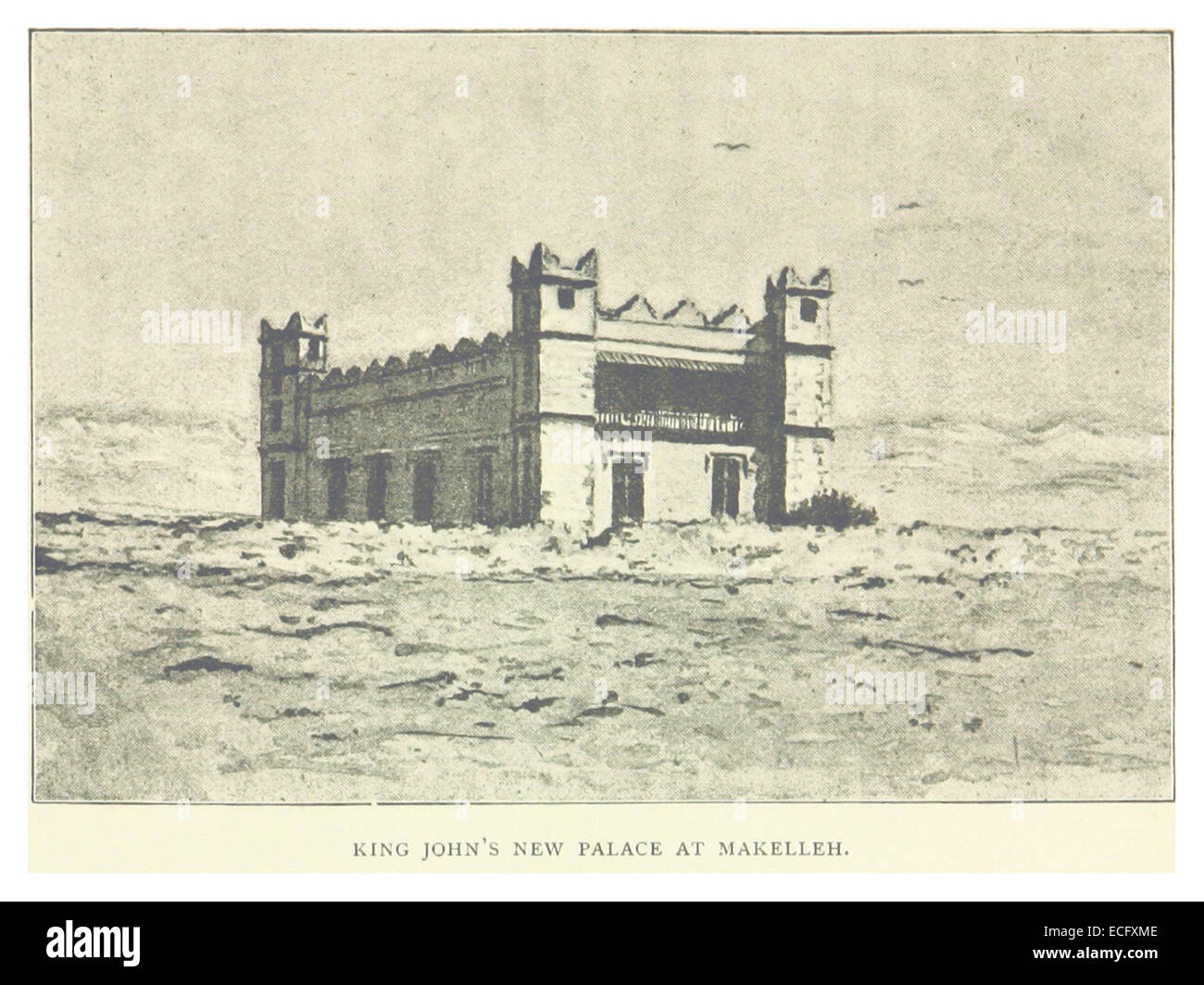 Page 233 de l'ouvrage de Smith de 1890 détaillant le nouveau palais du roi Jean à Makelleh. La page fournit des aperçus architecturaux et historiques sur la conception et l'importance culturelle du palais. Banque D'Images