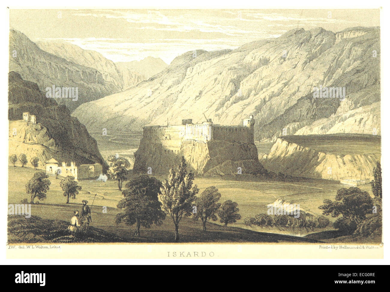 Cette illustration de THOMSON(1852) représente le fort d'Iskardo en Inde britannique, mettant en valeur ses caractéristiques architecturales et son importance stratégique dans la région au XIXe siècle. Banque D'Images