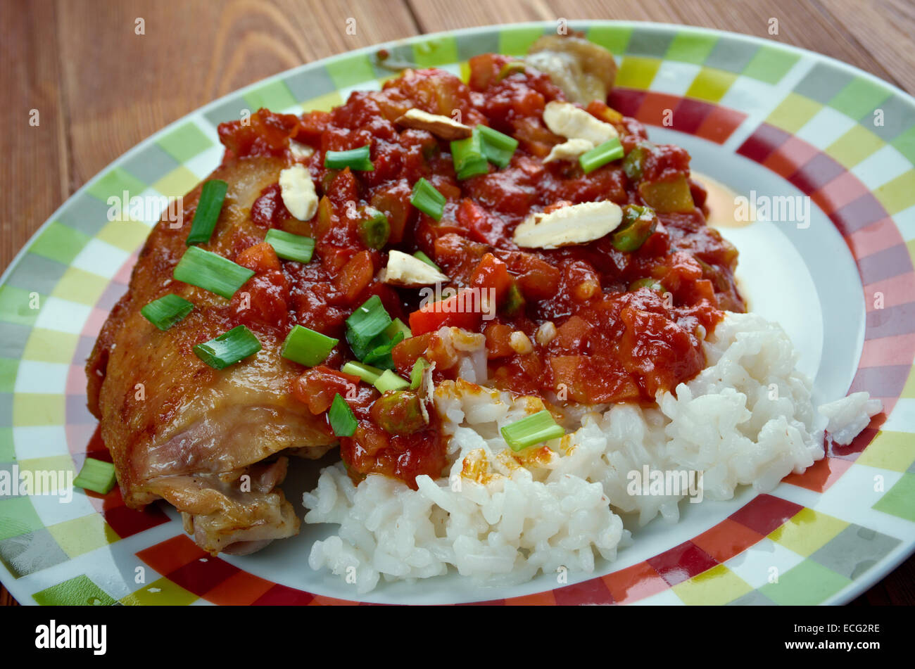 Le Capitaine Pays - poulet curry et riz, un plat populaire dans le sud des États-Unis. Banque D'Images