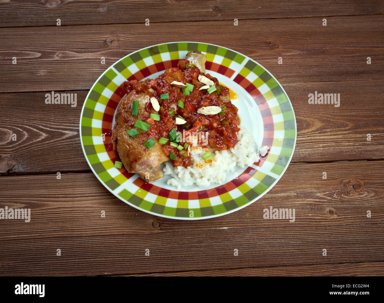 Le Capitaine Pays - poulet curry et riz, un plat populaire dans le sud des États-Unis. Banque D'Images