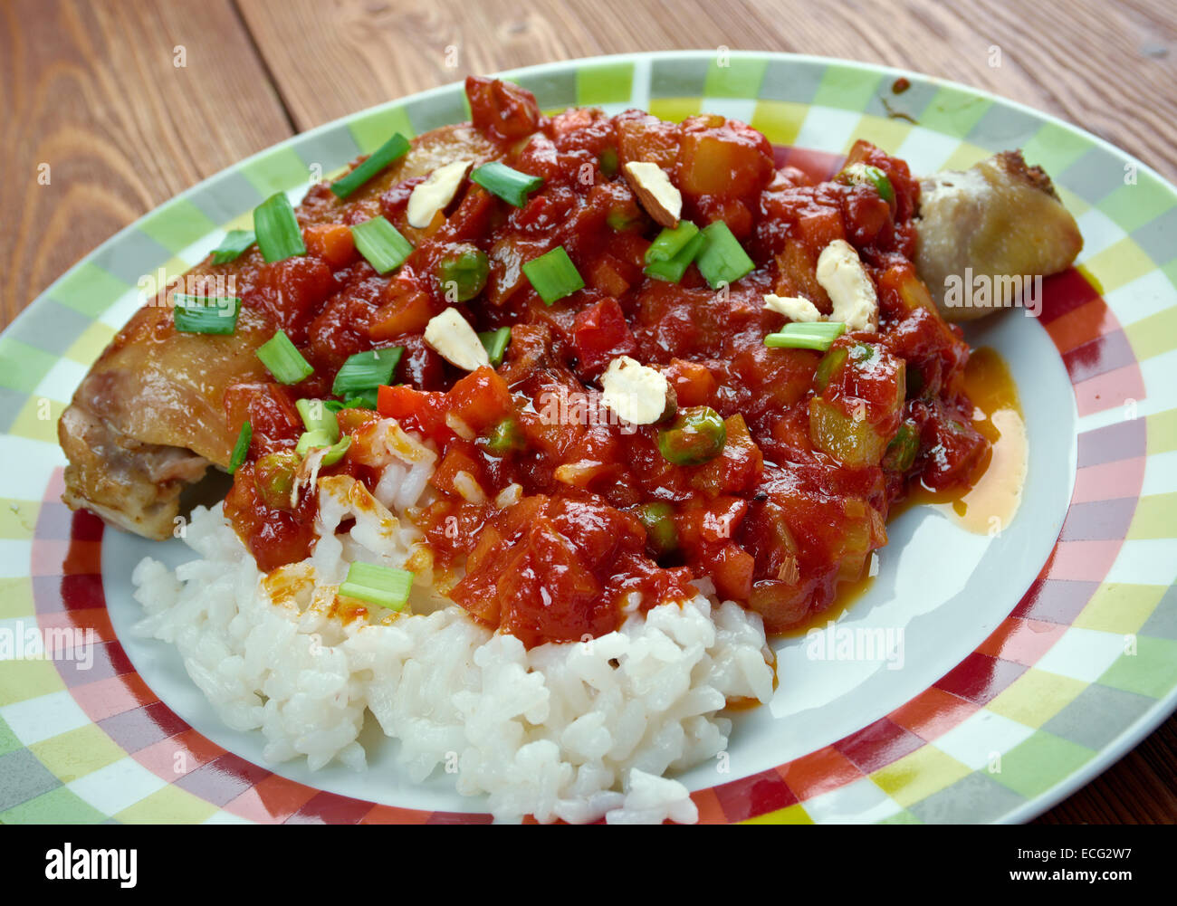 Le Capitaine Pays - poulet curry et riz, un plat populaire dans le sud des États-Unis. Banque D'Images