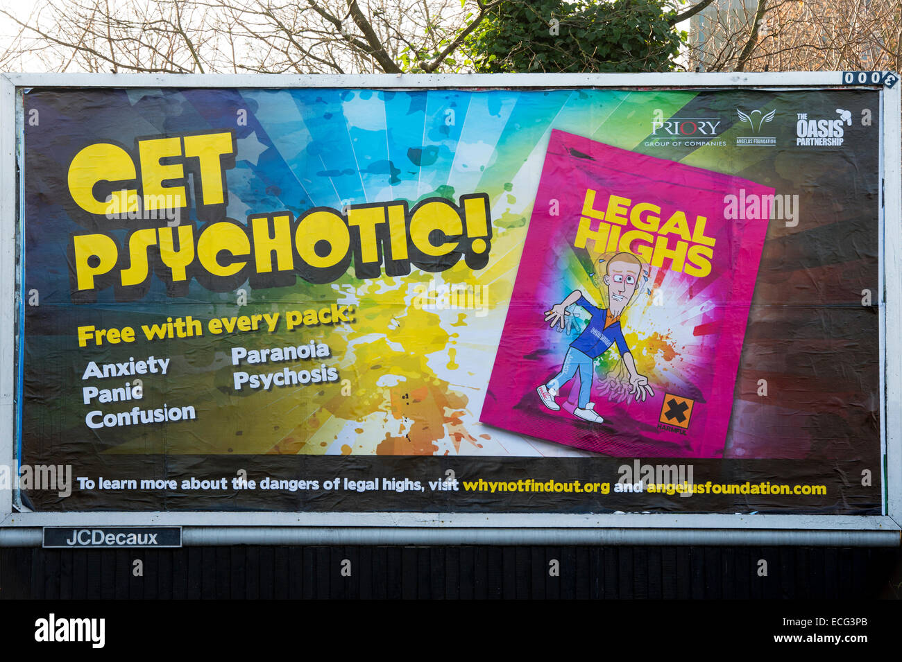 Panneau d'affiche pour les dangers des psychotropes légales Banque D'Images