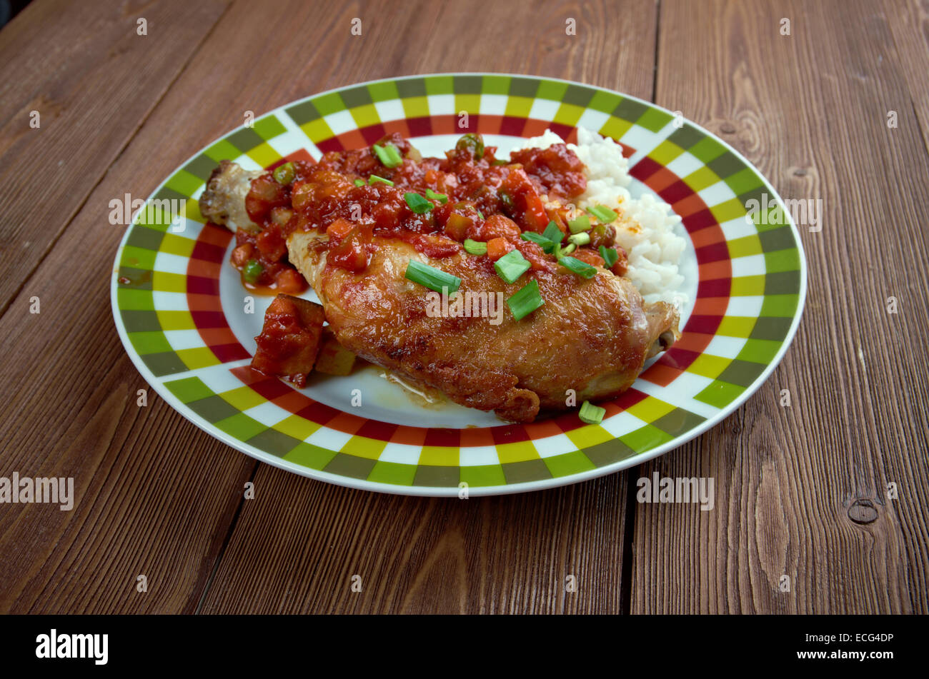Le Capitaine Pays - poulet curry et riz, un plat populaire dans le sud des États-Unis. Banque D'Images