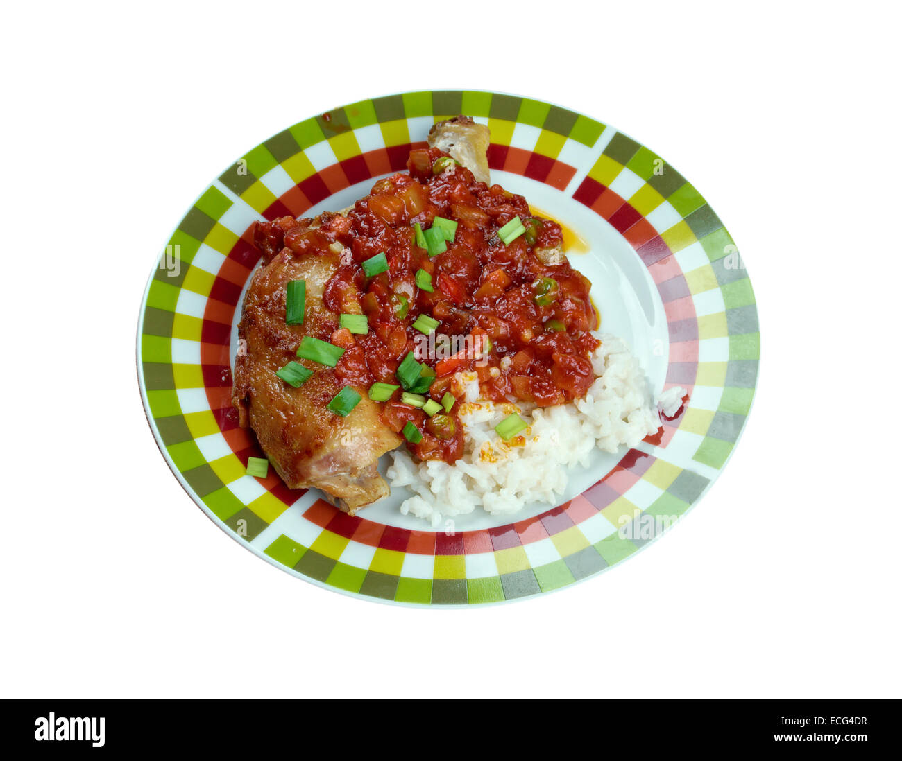 Le Capitaine Pays - poulet curry et riz, un plat populaire dans le sud des États-Unis. Banque D'Images