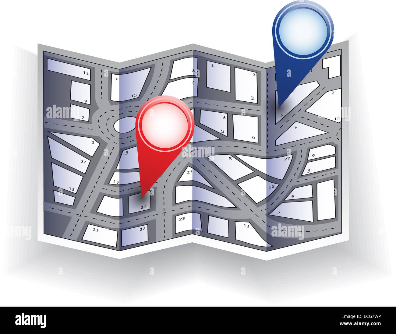 Carte de la ville avec des icônes de navigation Banque D'Images