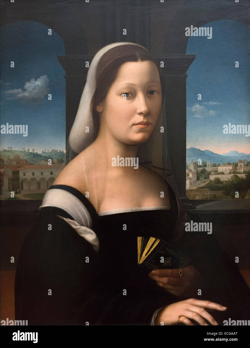 Florence. L'Italie. Galerie des Offices. Portrait d'une femme (la Religieuse c.1510), par Ridolfo del Ghirlandaio. Huile sur bois. Galleria degli Uffizi. Banque D'Images