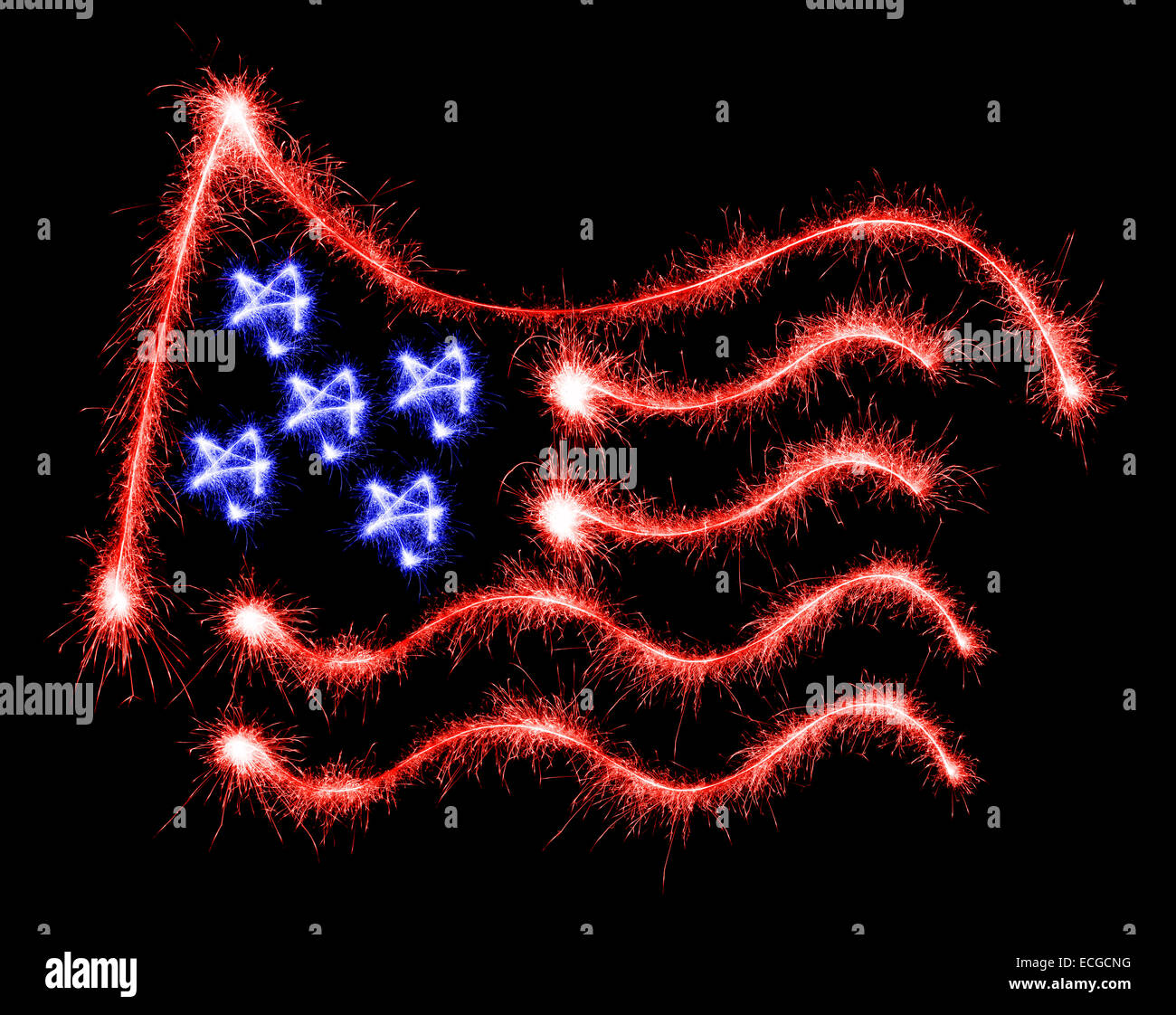 Pavillon de l'USA a fait des étincelles sur fond noir Banque D'Images