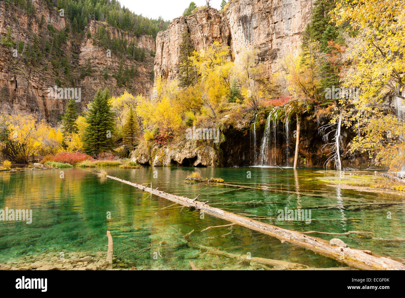 Hanging Lake, au milieu d'automne avec les couleurs rouge, jaune et vert plantes Banque D'Images