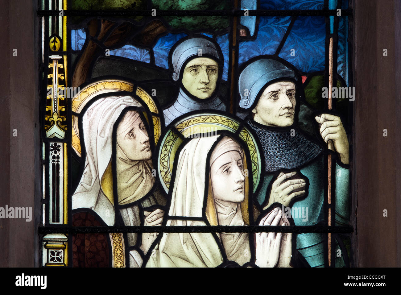 Détail de la fenêtre de l'Ascension, l'église Sainte Marie la Vierge, Culworth, Northamptonshire, England, UK Banque D'Images