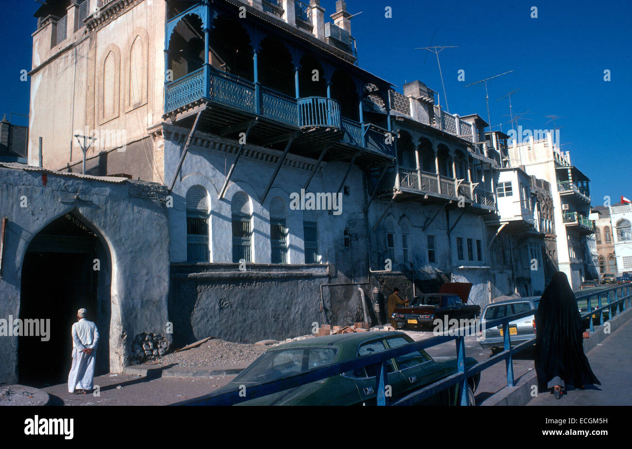 Architecture dans le quartier al-Lawatia de Muttrah 1975, Oman Banque D'Images
